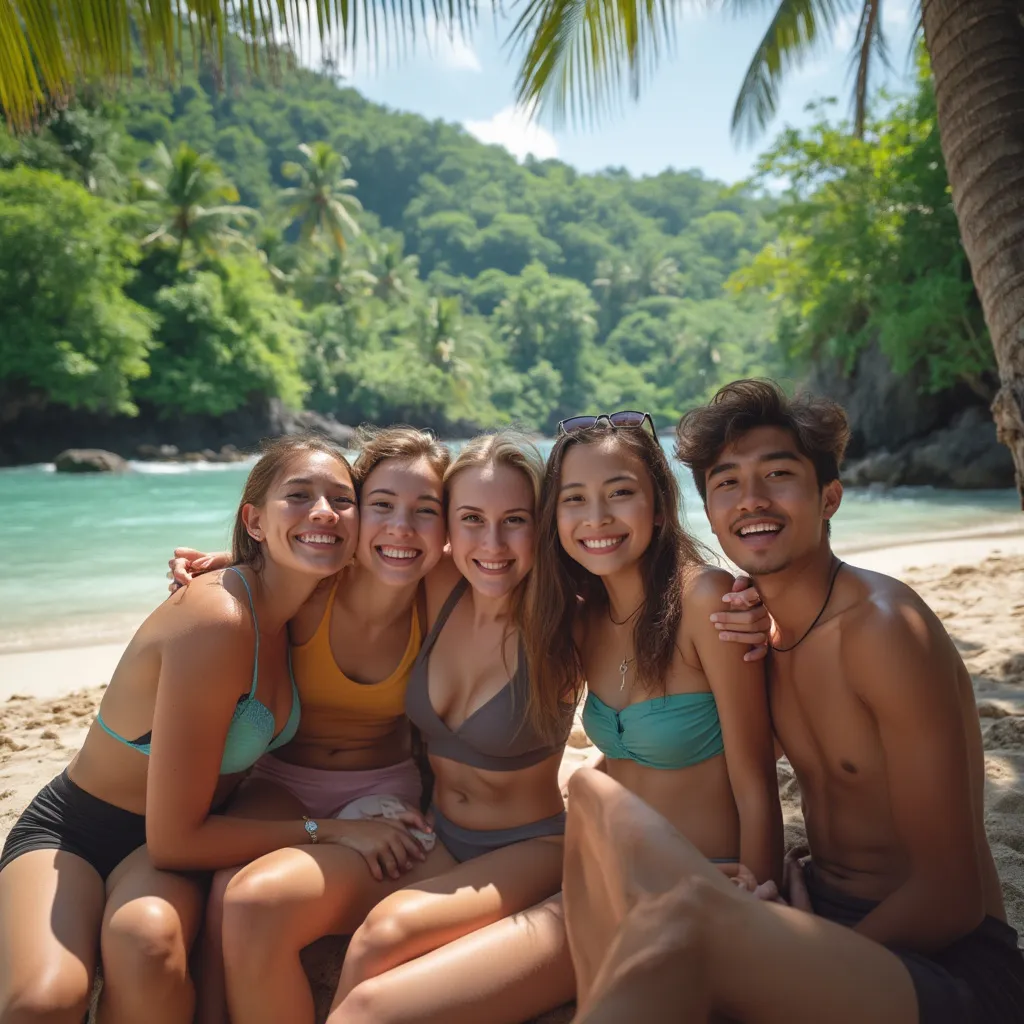Estudiantes disfrutando de una playa en Costa Rica